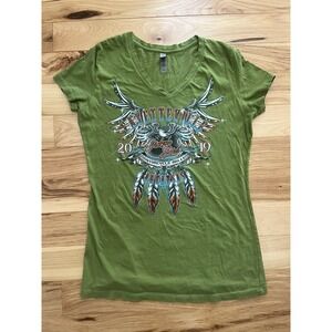 Women's XL Green Fayetteville Arkansas Bike Motorcycle Rally‎ V-neck T-shirt Top